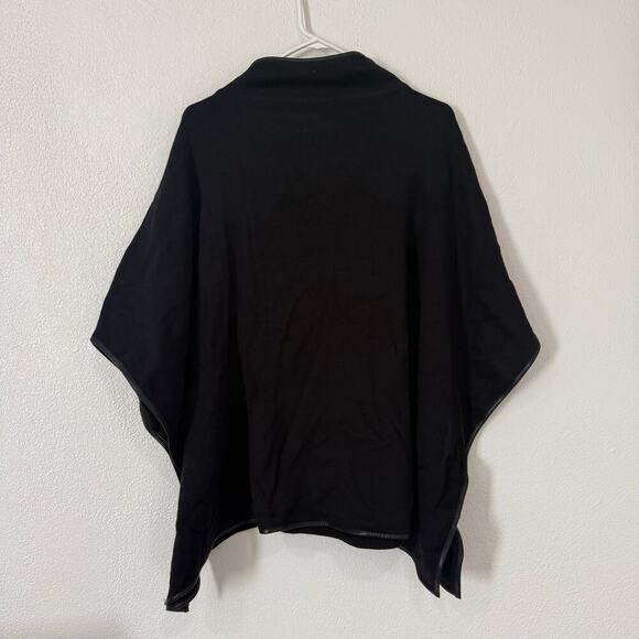 NWT J.Crew Faux Leather Trimmed Poncho Black CA959 Lagenlook Chic Minimalist - Picture 4 of 6